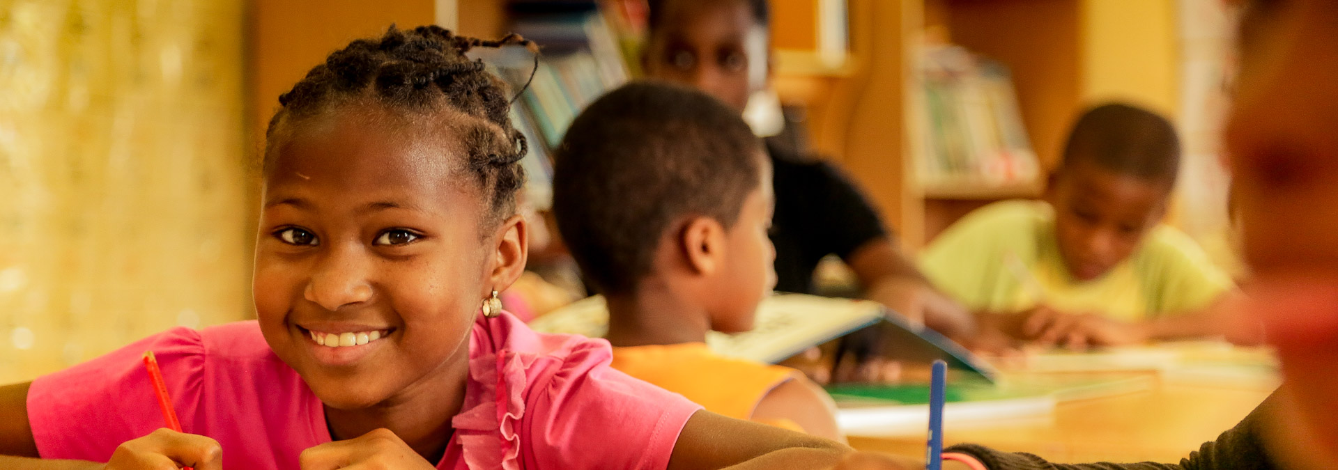 African girl in school class