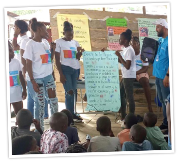 An Indigenous Colombian girl participates in youth leadership activity in Choco